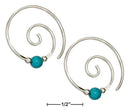 Silver Earrings Sterling Silver Earrings:  Curly Swirl Spiral Ear Threader With Simulated Turquoise Bead JadeMoghul Inc.