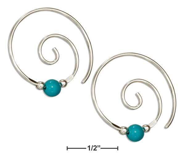 Silver Earrings Sterling Silver Earrings:  Curly Swirl Spiral Ear Threader With Simulated Turquoise Bead JadeMoghul Inc.