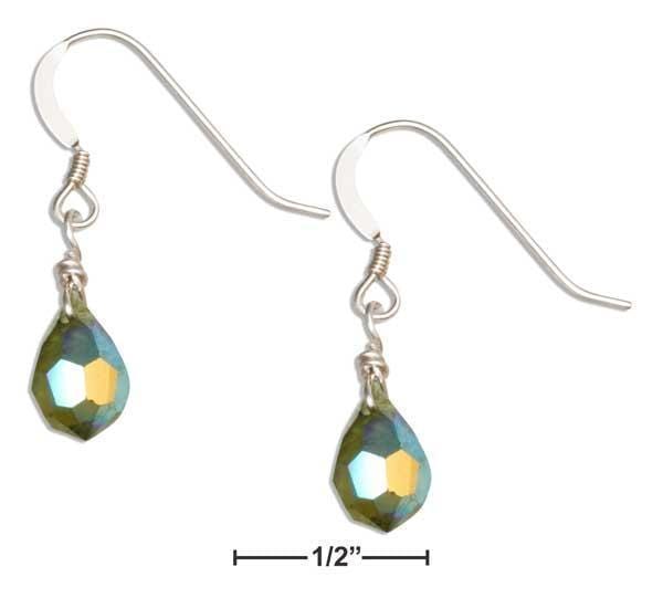 Silver Earrings Sterling Silver Earrings:  Deep Pea Green August Birthstone Facet Pear Crystal Dangle Earrings JadeMoghul Inc.