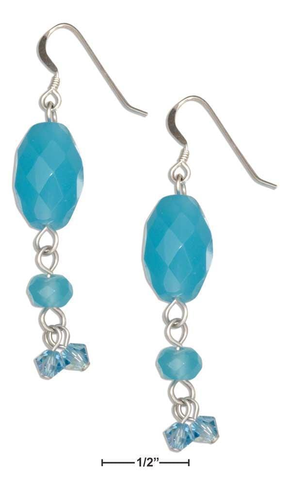 Silver Earrings Sterling Silver Earrings:  Faceted Blue Chalcedony Oval Earrings With Blue Crystal Dangles JadeMoghul Inc.