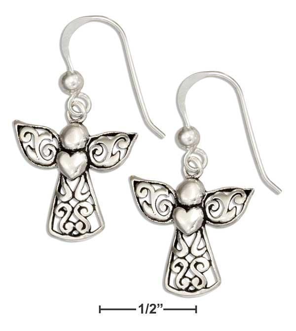 Silver Earrings Sterling Silver Earrings:  Filigree Angel Earrings With Heart JadeMoghul Inc.