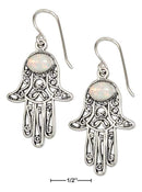 Silver Earrings Sterling Silver Earrings:  Filigree Hamsa Hand Of God Earrings With Synthetic White Opal JadeMoghul Inc.