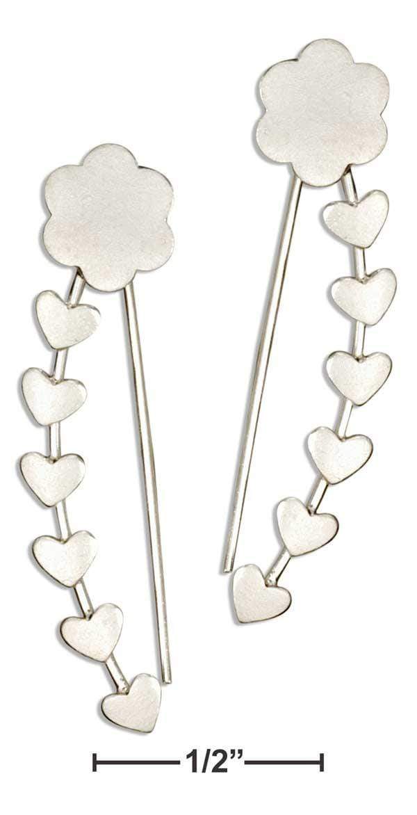 Silver Earrings Sterling Silver Earrings:  Flower Ear Climber Pin Earrings With Hearts JadeMoghul Inc.