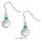 Silver Earrings Sterling Silver Earrings:  Freshwater Cultured Pearl Coin Earrings With Blue And Silver Beads JadeMoghul Inc.
