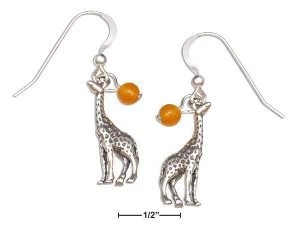 Silver Earrings Sterling Silver Earrings:  Giraffe Dangle Earrings With Yellow Orange Quartz Beads JadeMoghul Inc.