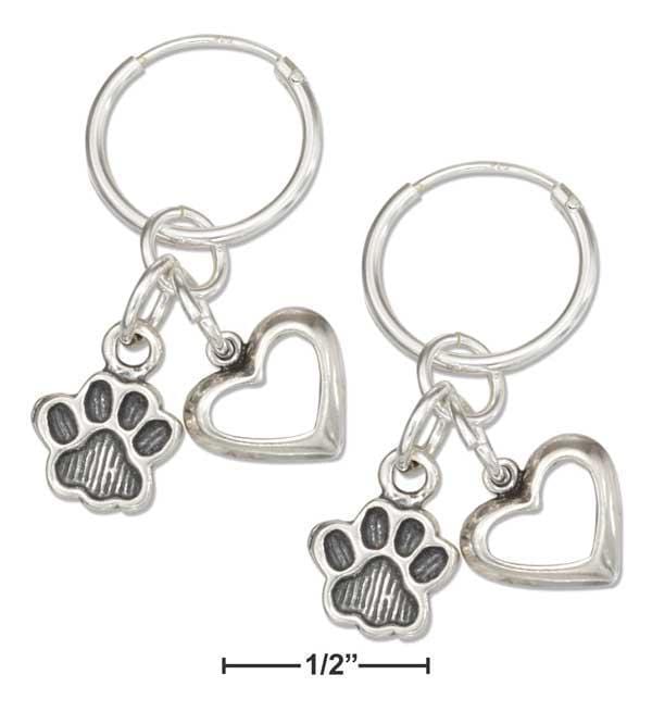 Silver Earrings Sterling Silver Earrings:  Hoop Earrings With Heart And Paw Print Dangles JadeMoghul Inc.