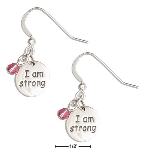 Silver Earrings Sterling Silver Earrings: "i Am Strong" Message Dangle Earrings With Pink Swarovski Crystals JadeMoghul