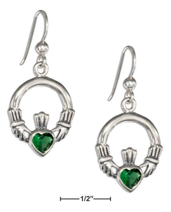 Silver Earrings Sterling Silver Earrings: Irish Claddagh Earrings With Emerald Green Glass Heart JadeMoghul