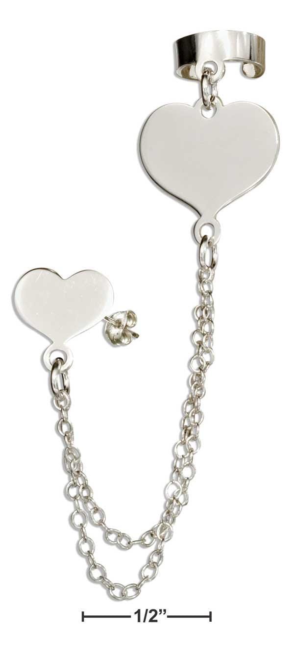 Silver Earrings Sterling Silver Earrings:  Italian Heart Post Earring With Chain And Cuff JadeMoghul Inc.