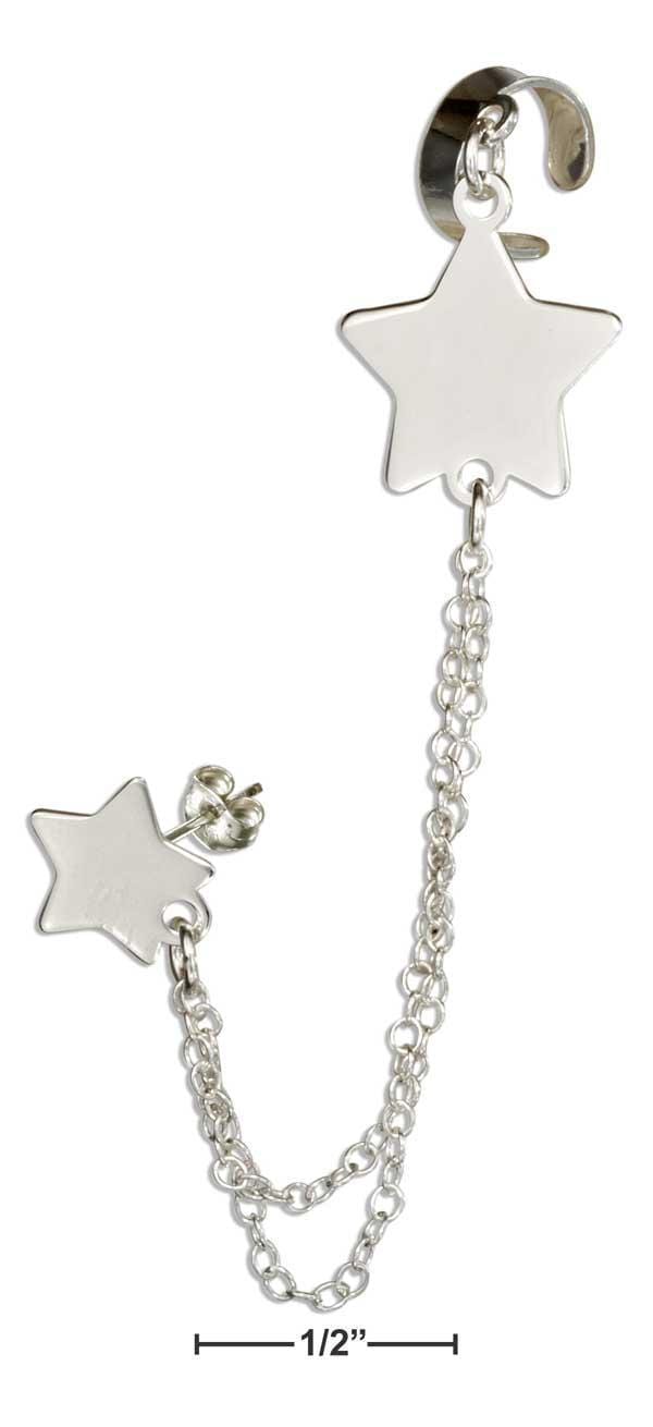 Silver Earrings Sterling Silver Earrings:  Italian Star Post Earring With Chain And Cuff JadeMoghul Inc.