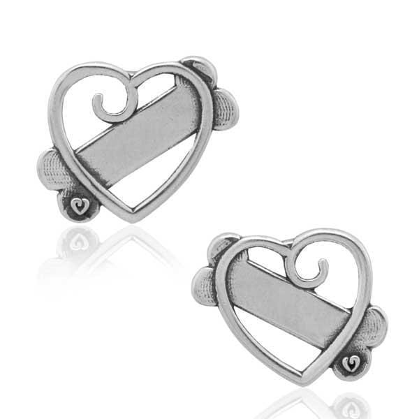 Silver Earrings Sterling Silver Earrings:  K-9 Cupid Post Heart And Dog Bone Post Earrings JadeMoghul Inc.