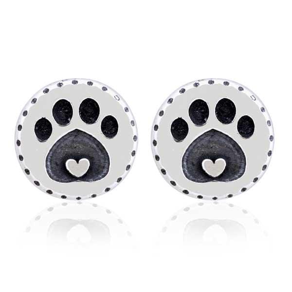 Silver Earrings Sterling Silver Earrings:  K-9 Cute Round Dog Paw Print Post Earrings With Heart JadeMoghul Inc.