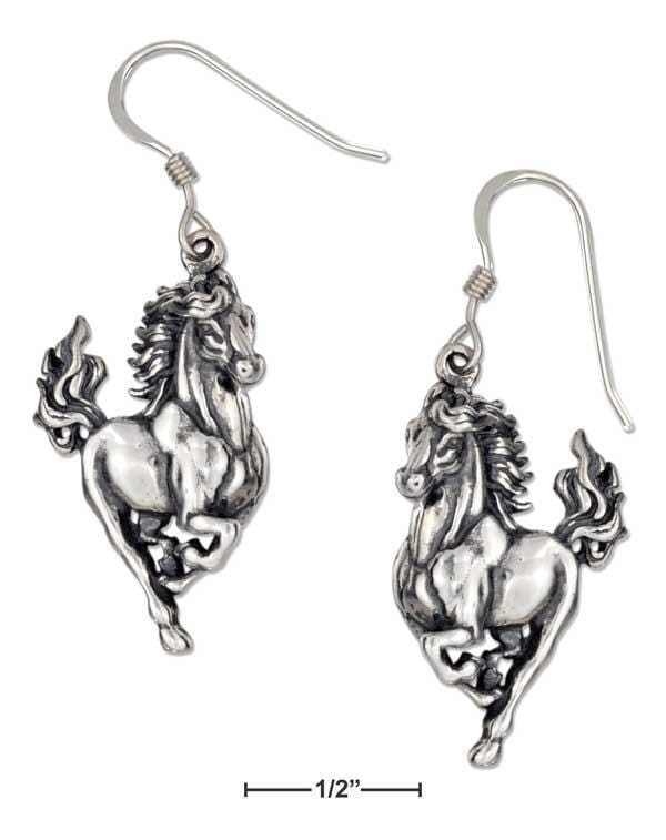 Silver Earrings Sterling Silver Earrings: Large Side View Galloping Horse French Wire Earrings JadeMoghul