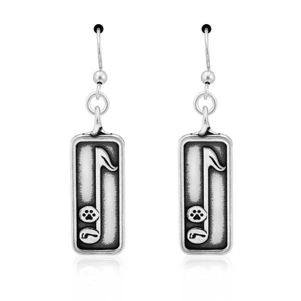 Silver Earrings Sterling Silver Earrings:  Living In Harmony Music Foot Print Dog Paw Print Dangle Earrings JadeMoghul Inc.