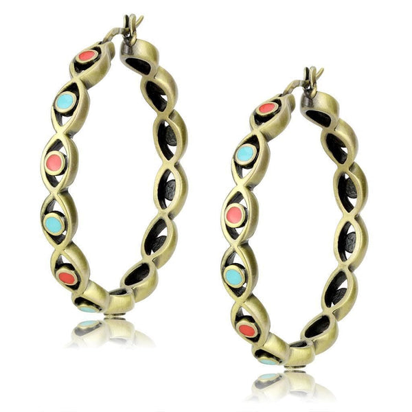 Sterling Silver Earrings LO4679 Antique Silver Brass Earrings with Epoxy