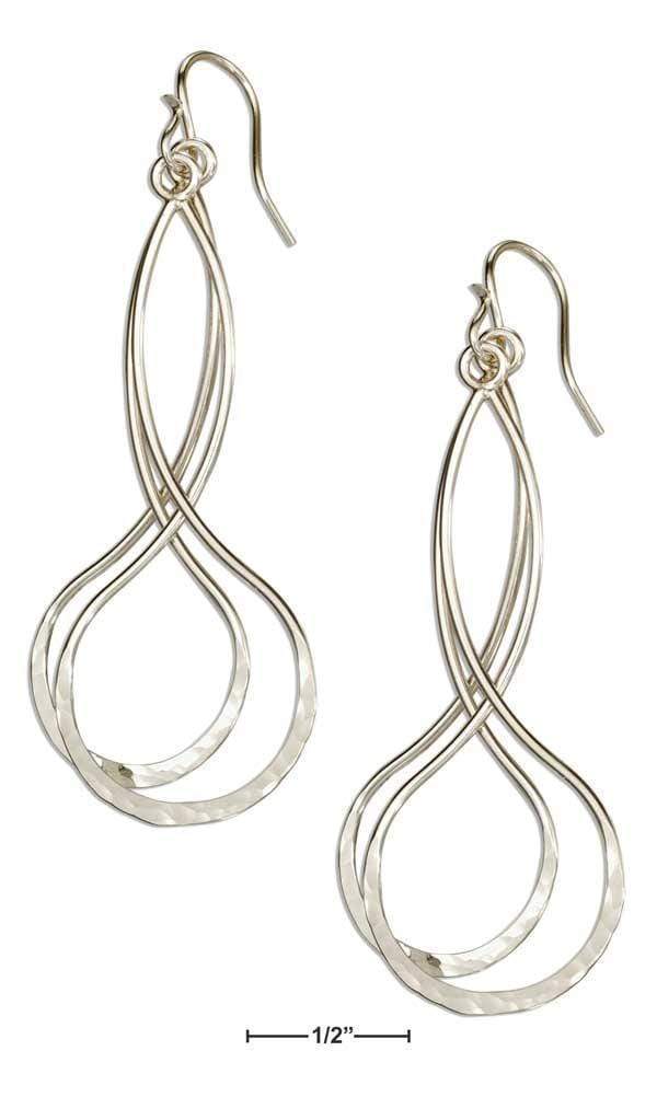 Silver Earrings Sterling Silver Earrings:  Long Double Infinity Dangle Earrings With Hammered Bottoms JadeMoghul Inc.