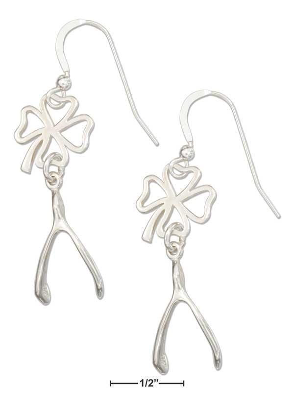 Silver Earrings Sterling Silver Earrings:  Lucky Four Leaf Clover And Wishbone Earrings JadeMoghul Inc.