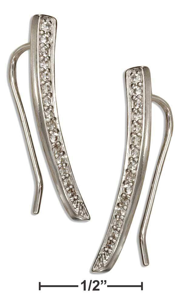 Silver Earrings Sterling Silver Earrings:  Micro Pave Cubic Zirconia Curved Bar Ear Climber Pin Earrings JadeMoghul Inc.