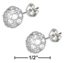 Silver Earrings Sterling Silver Earrings:  Micro Pave Cubic Zirconia Half Round Button Earrings JadeMoghul Inc.