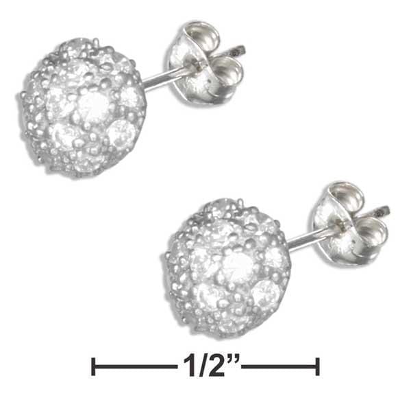 Silver Earrings Sterling Silver Earrings:  Micro Pave Cubic Zirconia Half Round Button Earrings JadeMoghul Inc.