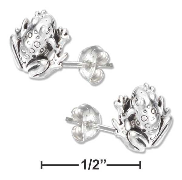 Silver Earrings Sterling Silver Earrings:  Mini Antiqued Frog Earrings On Stainless Steel Posts And Nuts JadeMoghul