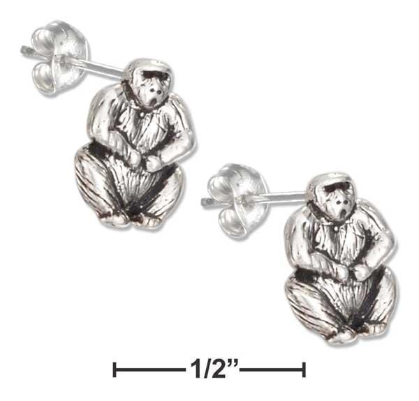 Silver Earrings Sterling Silver Earrings:  Mini Gorilla Earrings On Stainless Steel Posts And Nuts JadeMoghul