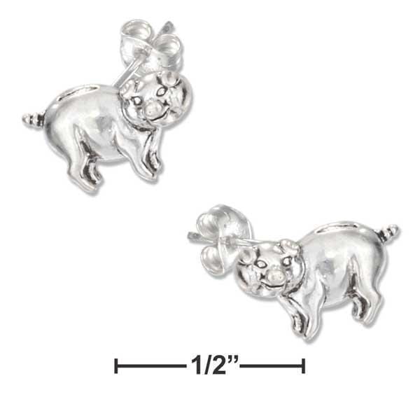 Silver Earrings Sterling Silver Earrings:  Mini Pig Earring On Stainless Steel Posts And Nuts JadeMoghul