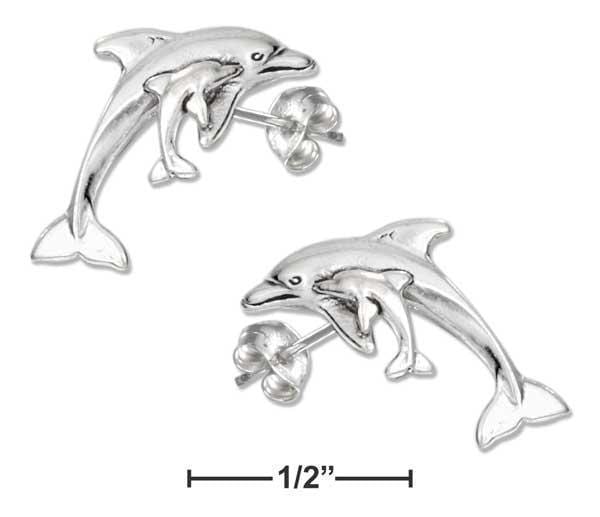 Silver Earrings Sterling Silver Earrings:  Mom With Baby Dolphin Earrings On Stainless Steel Posts-nuts JadeMoghul