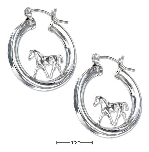 Silver Earrings Sterling Silver Earrings: On Tubular Hoop Horse Earrings With French Locks JadeMoghul