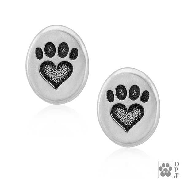 Silver Earrings Sterling Silver Earrings:  Oval Paw Print Heart Post Earrings JadeMoghul Inc.