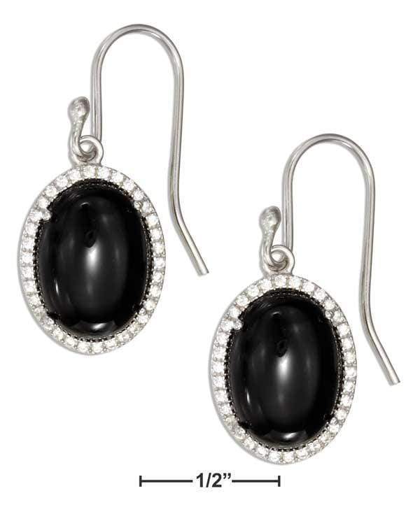 Silver Earrings Sterling Silver Earrings:  Oval Simulated Onyx Earrings With Micro Pave Cubic Zirconia Halo JadeMoghul Inc.
