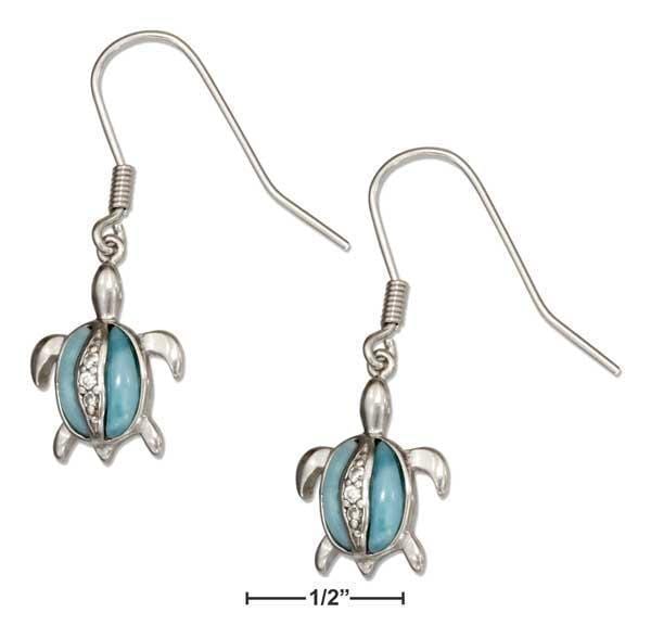 Silver Earrings Sterling Silver Earrings:  Pave Cubic Zirconia And Larimar Turtle Earrings JadeMoghul Inc.