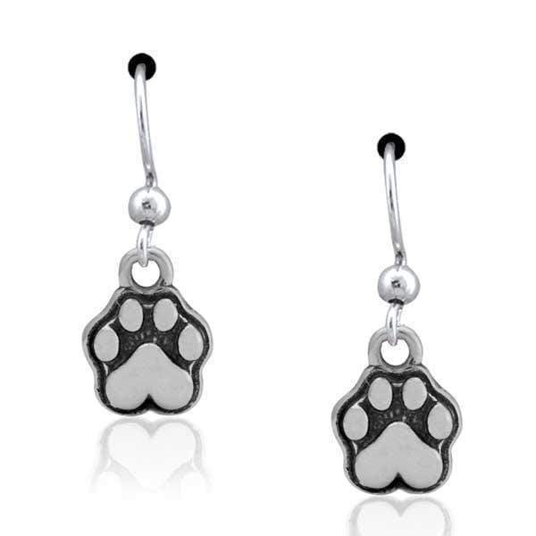 Silver Earrings Sterling Silver Earrings:  Pitter Patter Paws Dainty Heart Dog Paw Print Dangle Earrings JadeMoghul Inc.