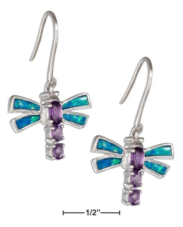 Silver Earrings Sterling Silver Earrings: Purple Cubic Zirconia And Synthetic Blue Opal Dragonfly Earrings JadeMoghul