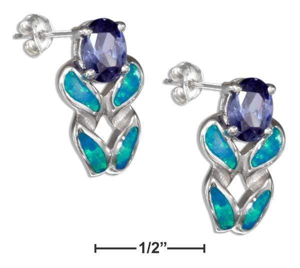 Silver Earrings Sterling Silver Earrings: Purple Cubic Zirconia Double Twisted Synthetic Blue Opal Earrings JadeMoghul