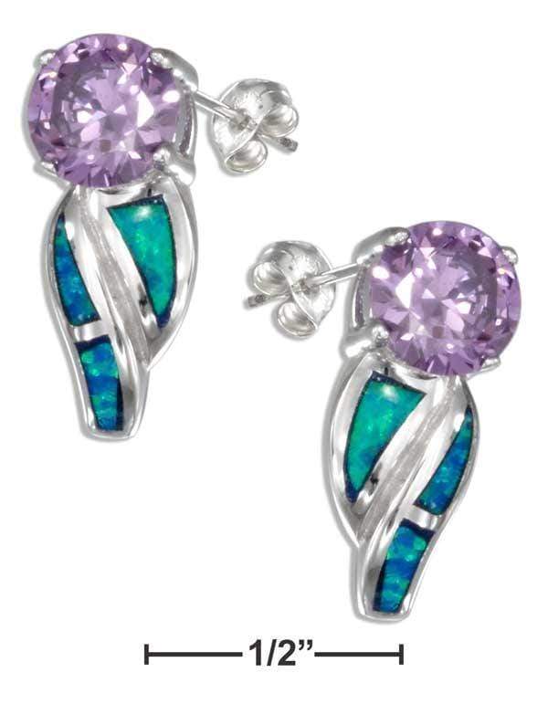 Silver Earrings Sterling Silver Earrings: Purple Cubic Zirconia With Synthetic Blue Opal Earrings JadeMoghul