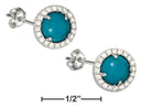 Silver Earrings Sterling Silver Earrings:  Round Reconstituted Turquoise Earrings With Micro Pave Cubic Zirconia Halo JadeMoghul Inc.