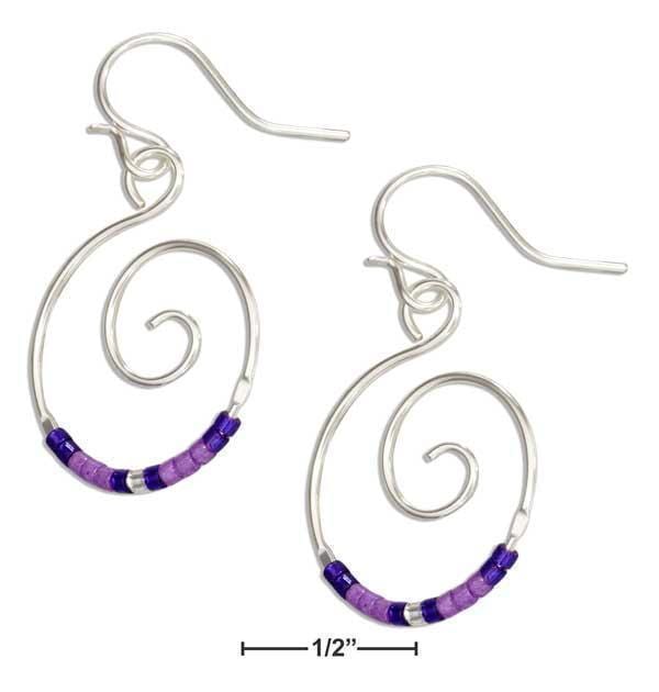 Silver Earrings Sterling Silver Earrings:  Round Spiral Dangle Earrings With Purple Glass Seed Beads JadeMoghul Inc.