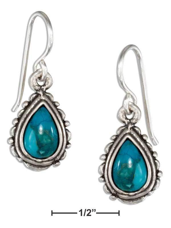 Silver Earrings Sterling Silver Earrings: Scallop And Beaded Edge Simulated Turquoise Teardrop Earrings JadeMoghul