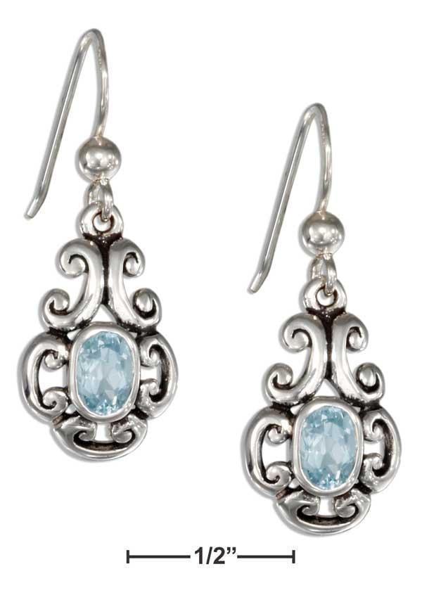 Silver Earrings Sterling Silver Earrings: Scrolled Design Oval Blue Topaz Earrings JadeMoghul