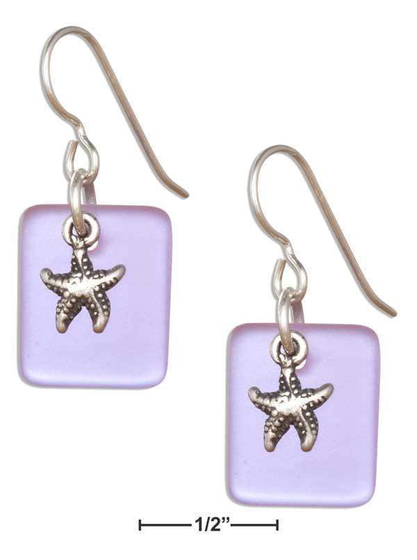 Silver Earrings Sterling Silver Earrings:  Shade Of Blue Sea Glass Starfish Dangle Earrings On French Wires JadeMoghul Inc.