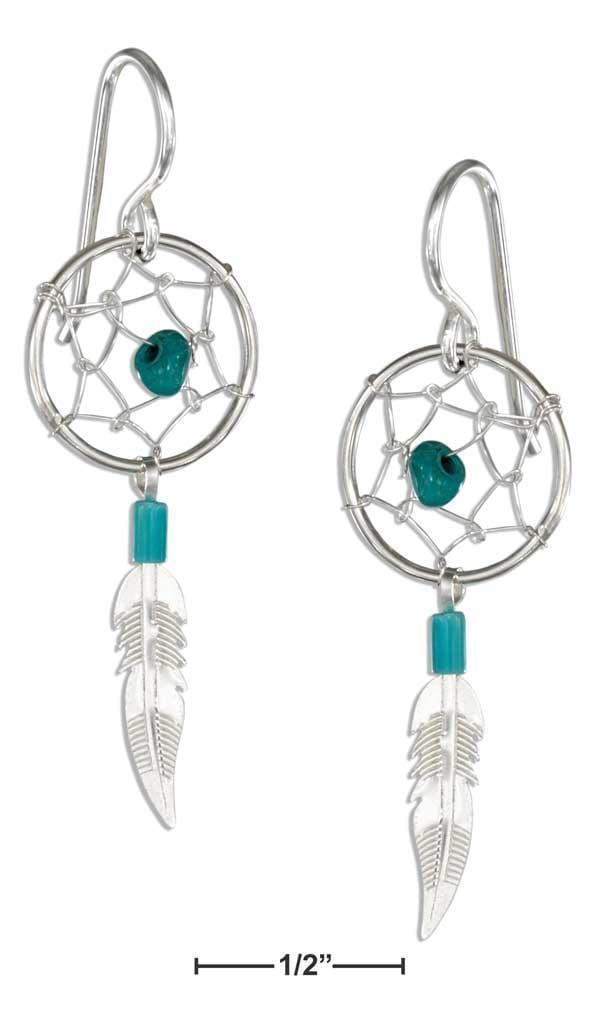 Silver Earrings Sterling Silver Earrings: Simulated Turquoise Dreamcatcher Earrings With Feather JadeMoghul