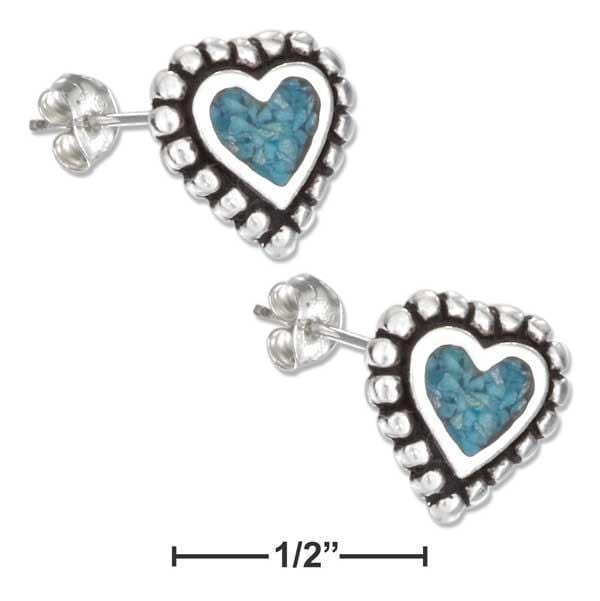 Silver Earrings Sterling Silver Earrings:  Simulated Turquoise Heart Earrings Stainless Steel Posts-nuts JadeMoghul