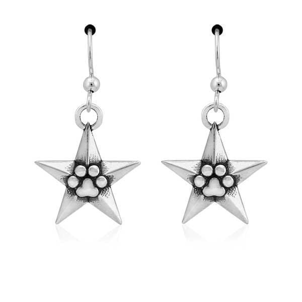 Silver Earrings Sterling Silver Earrings:  Super Star Power Star And Paw Print Dangle French Wire Earrings JadeMoghul Inc.