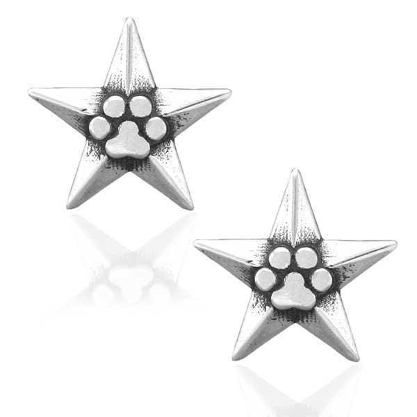 Silver Earrings Sterling Silver Earrings:  Super Star Power Star With Dog Paw Print Post Earrings JadeMoghul Inc.