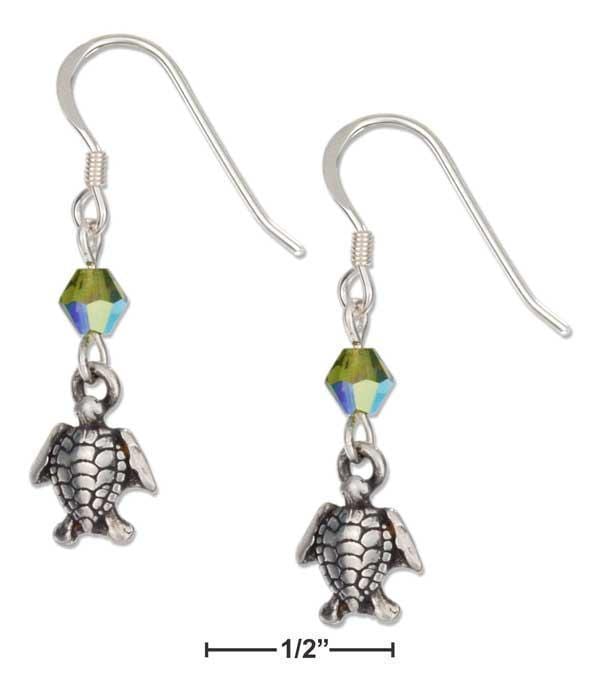 Silver Earrings Sterling Silver Earrings: Swimming Turtle Earrings With Green Swarovski Crystals JadeMoghul