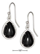 Silver Earrings Sterling Silver Earrings:  Teardrop Simulated Onyx Earrings With Micro Pave Cubic Zirconia Halo JadeMoghul Inc.