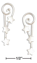 Silver Earrings Sterling Silver Earrings:  Triple Star On Curly Comet Tail Ear Pin Thread Wire Earrings JadeMoghul Inc.