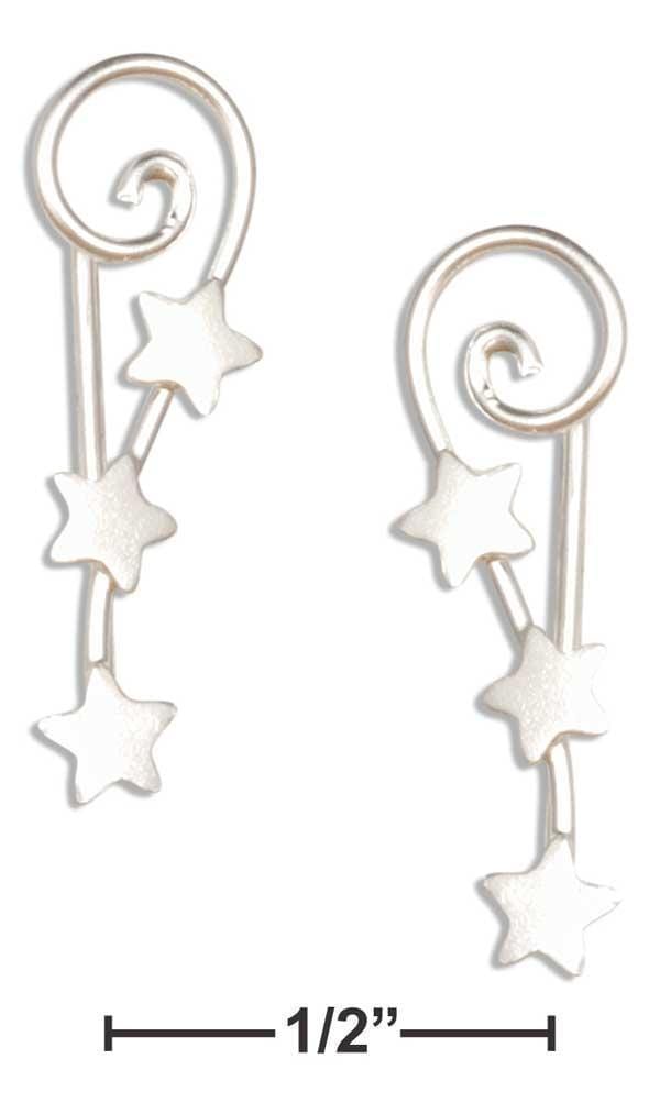 Silver Earrings Sterling Silver Earrings:  Triple Star On Curly Comet Tail Ear Pin Thread Wire Earrings JadeMoghul Inc.