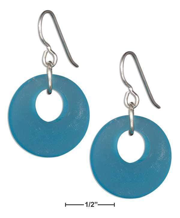 Silver Earrings Sterling Silver Earrings:  Turquoise Blue Sea Glass Nova Donut Dangle Earrings On French Wires JadeMoghul Inc.